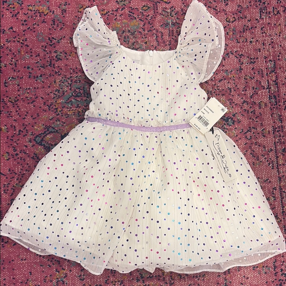 Pippa & Julie White Dress with Vibrant Dots and bloomers included NWT 24m